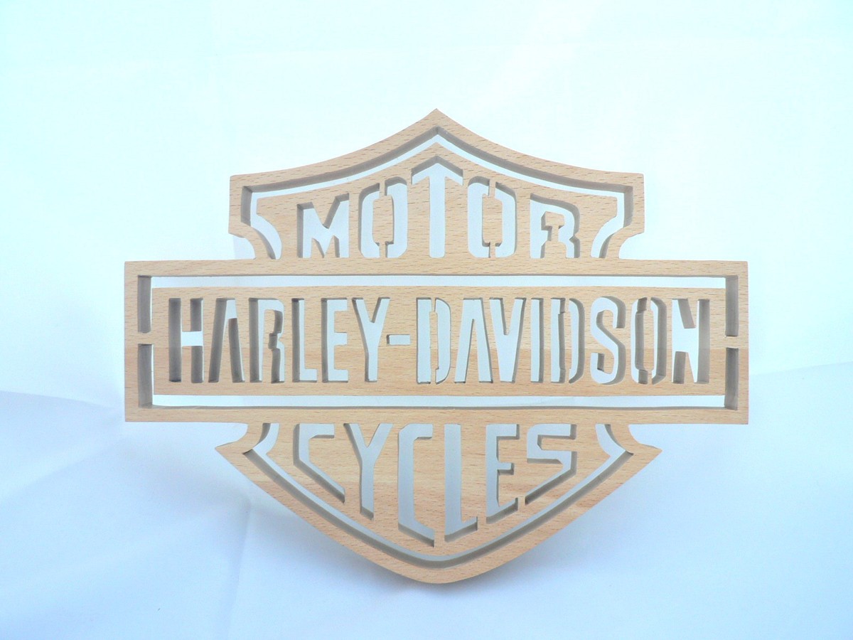 Logo Harley-Davidson En Bois Découpé - Décoration Murale Intérieure - Fait Main