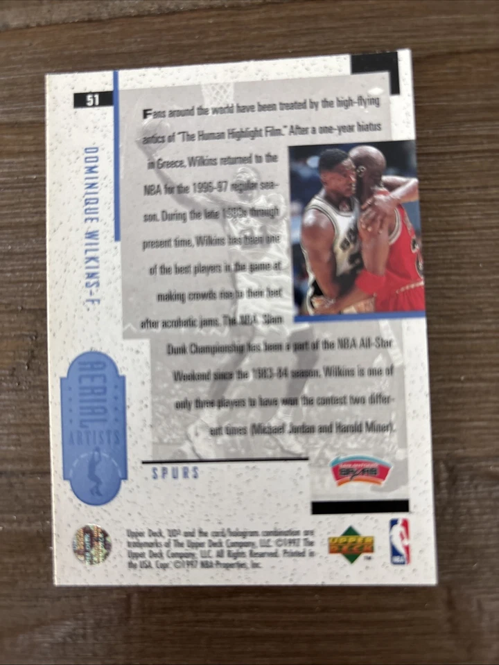 Dominique Wilkins Spurs 1997 Upper Deck UD3 Aerial Artists #51 - Image 2 of 2