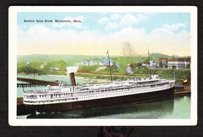 Anchor Line Dock ~  Marquette, Michigan ~ c1920's postcard