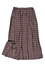 Vintage 90s Red Plaid Pleated Midi Elastic Waist Skirt