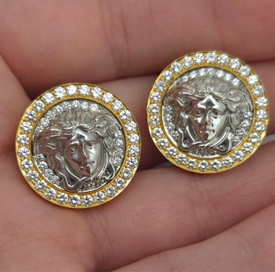 Vintage Gianni Versace 18K Yellow Gold 750 Diamond Medusa Clip-On