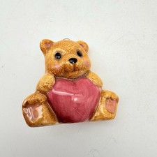 Cermaic teddy bear Holding Pink Heart Christmas Ornament