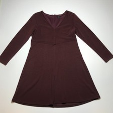 Ann Taylor Sweater Dress Womens 8 Wool-Mix Maroon Fit & Flare High-Waist V-Neck