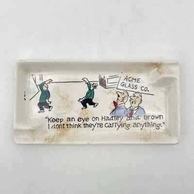 Vintage ACME Glass Co White Ceramic Car Ashtray Cartoon Hadley Brown Humor Gag