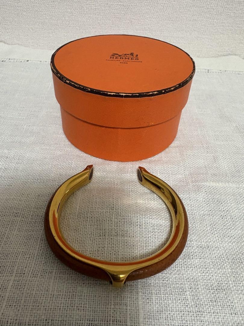 HERMES Gold Plated Lizard Leather Bangle Bracelet in Gold Brown for Women-image