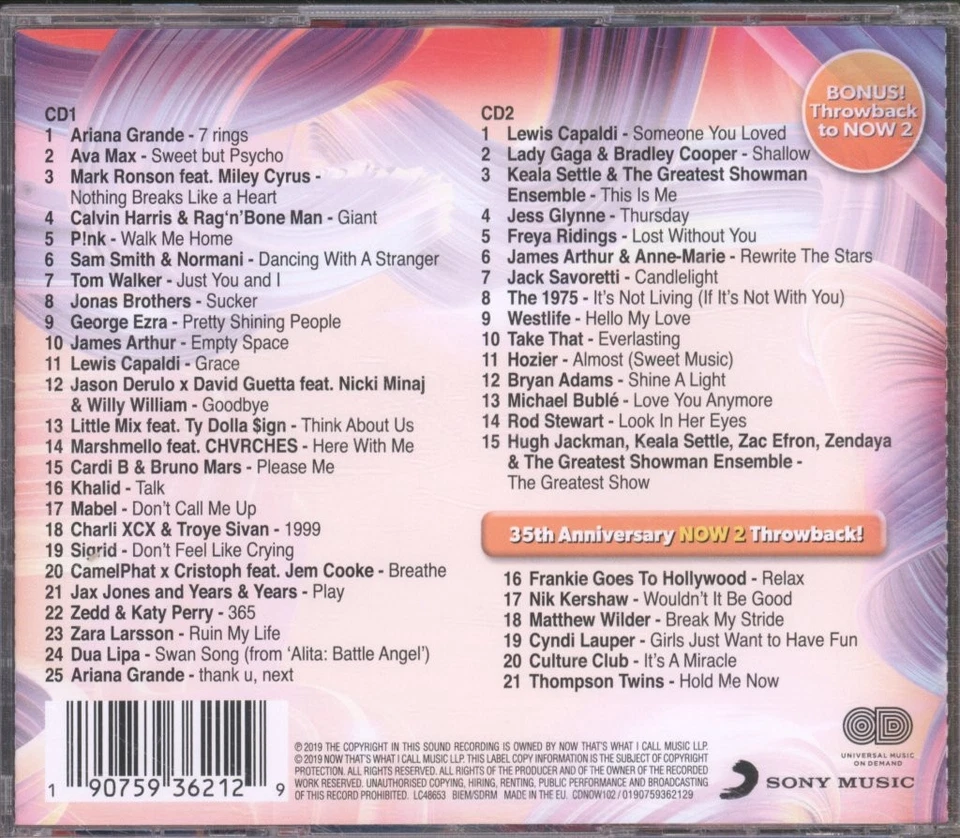 Various Artists Now That's What I Call Music! 102 double CD UK Sony Music 2019 - Bild 2 von 2