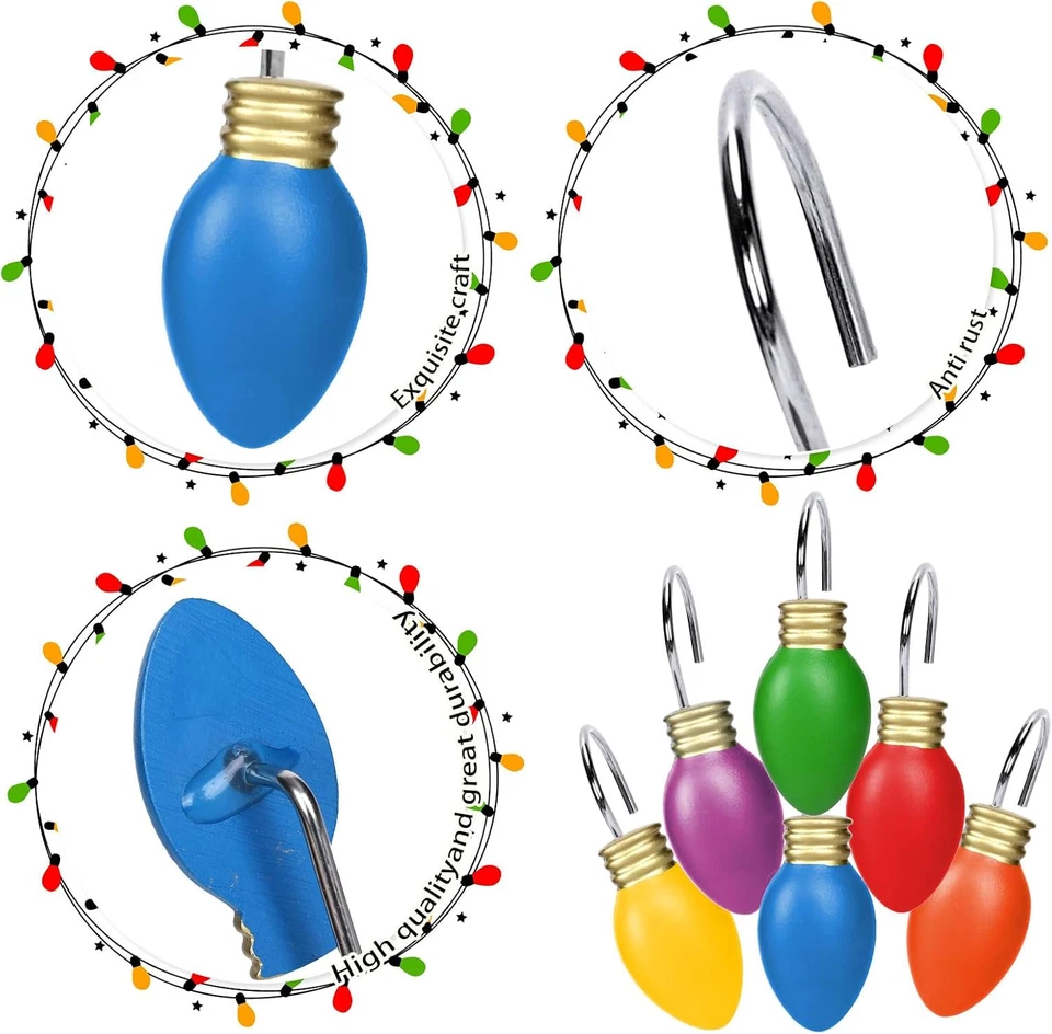 12 Piezas Ganchos para Cortina de Ducha de Navidad Cadena de Luces de Navidad Anillos de Barra de Cortina Decora Foto 3 de 4