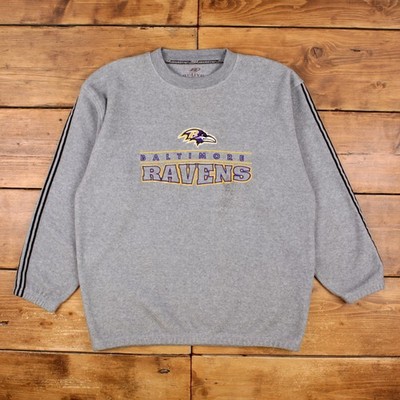 Active Fleece Sweatshirt XL Herren Baltimore Ravens Spellout gestreifte Ärmel grau