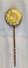 Antique Gold Rush! 1861/5 California Gold 1/4 / Indian Hd Round / Stickpin