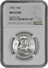 1955 50C BU Silver Franklin Half Dollar NGC Graded MS 63 FBL