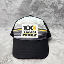 Caterpillar Hat Cap Cat Black 100 Years Celebration Raised Letters Strap Back