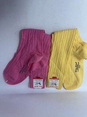 Vintage BUSTER BROWN Children's Youth 7.5-9 Knee Socks TWO Yellow Pink