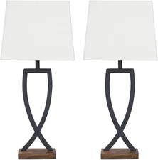 Makara Metal Minimalist Table Lamp, 2 Count Lamps, Black & Brown