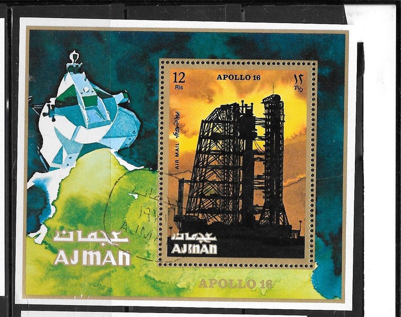 AJMAN APOLLO LAUNCH 1971 CTO USED XF OLD SOUVENIR SHEET TOPICAL PICTORIAL STAMP