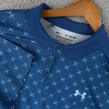 Under Armour The Performance Polo Shirt Mens XL Blue Geometric Print Golf