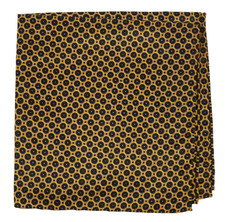 NWOT Italo Ferretti Satin Yellow w Black Circles Silk Pocket Square Italy 14"