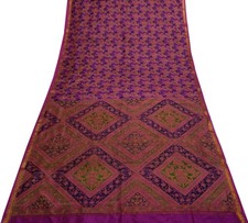 Sushila Vintage Purple Saree 100 Pure Silk Printed Floral Soft Craft Fabric
