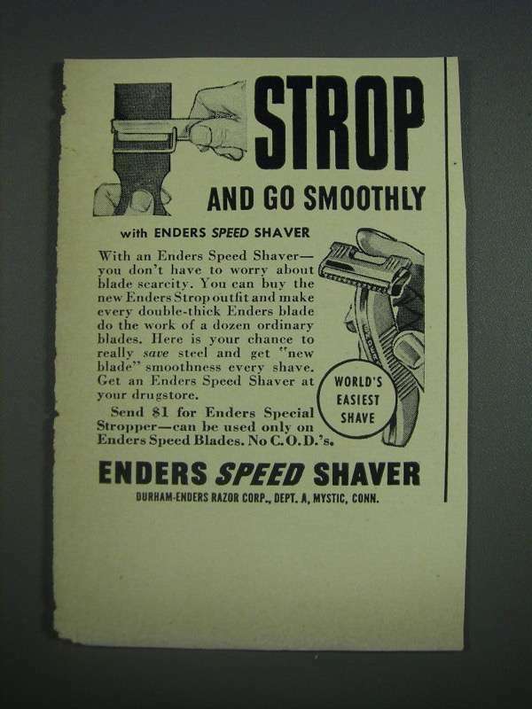 1943 Enders Speed Shaver Ad - Strop and go smoothly