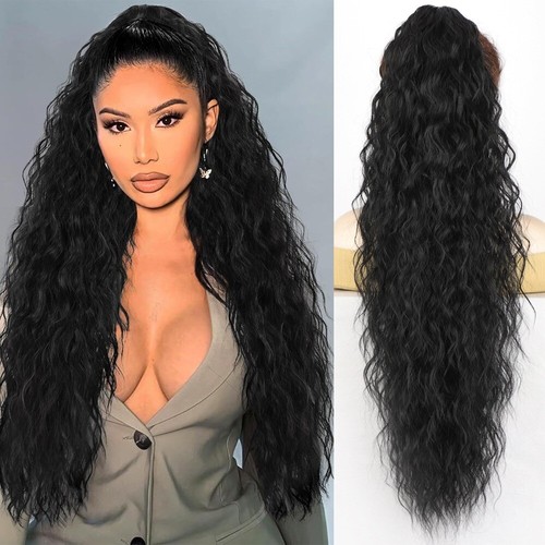 Real Thick Like Human Hair Ponytail Extensions Wrap Around Pony tail Long Wavy - Picture 10 of 28
