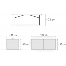 Table pliante portable SILVERA blanche avec poignée 180 x 75 x 74 cm