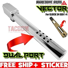 AGGRESSIVE ARMS VECTOR PORTED Barrel GLOCK 34 GEN 1 2 3 4 POLISHED STAINLESS G34