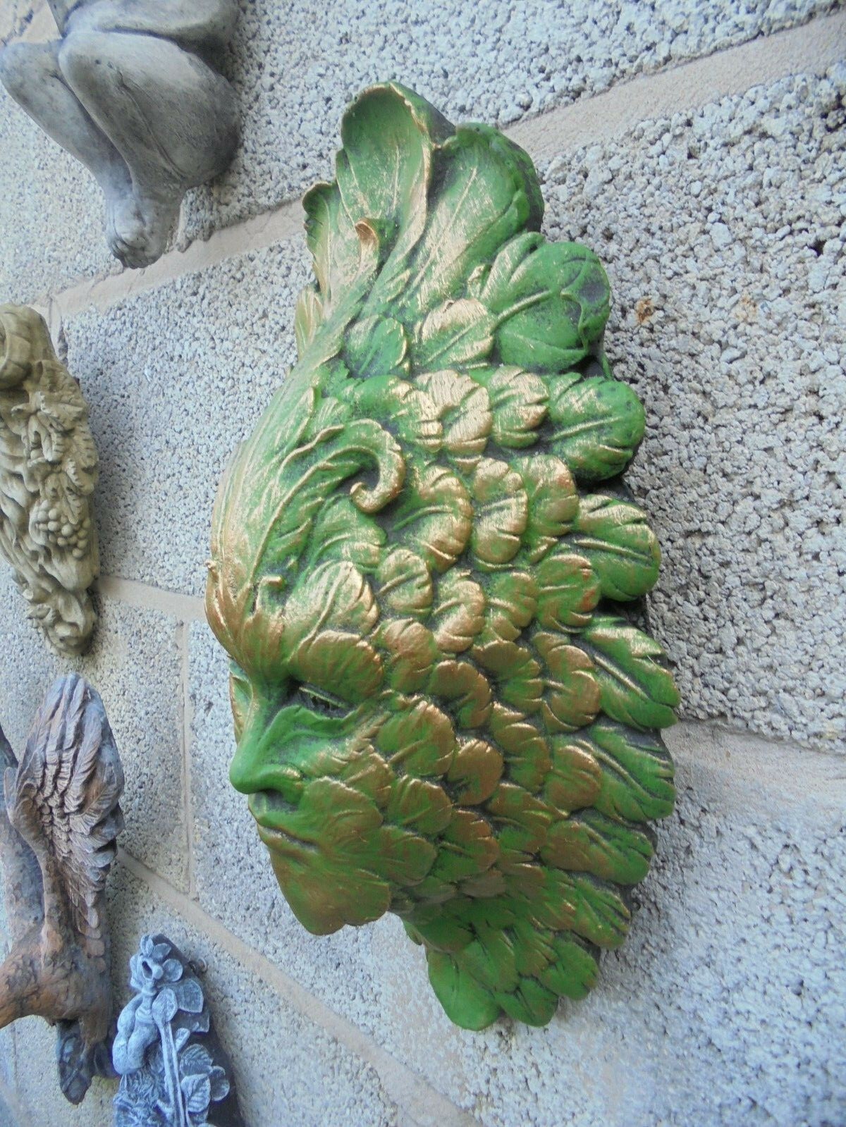 Green man wall plaque concrete garden ornament eBay