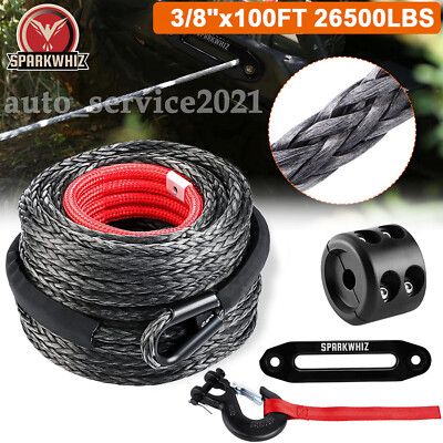 SPARKWHIZ Synthetic Winch Rope Cable Kit 3/8''x100FT 26500LBS Winch Line Cable