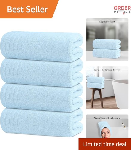 Pack of 4 Extra Large Sky Blue Bath Towels - 100% Cotton, Super Soft & Lightw...
