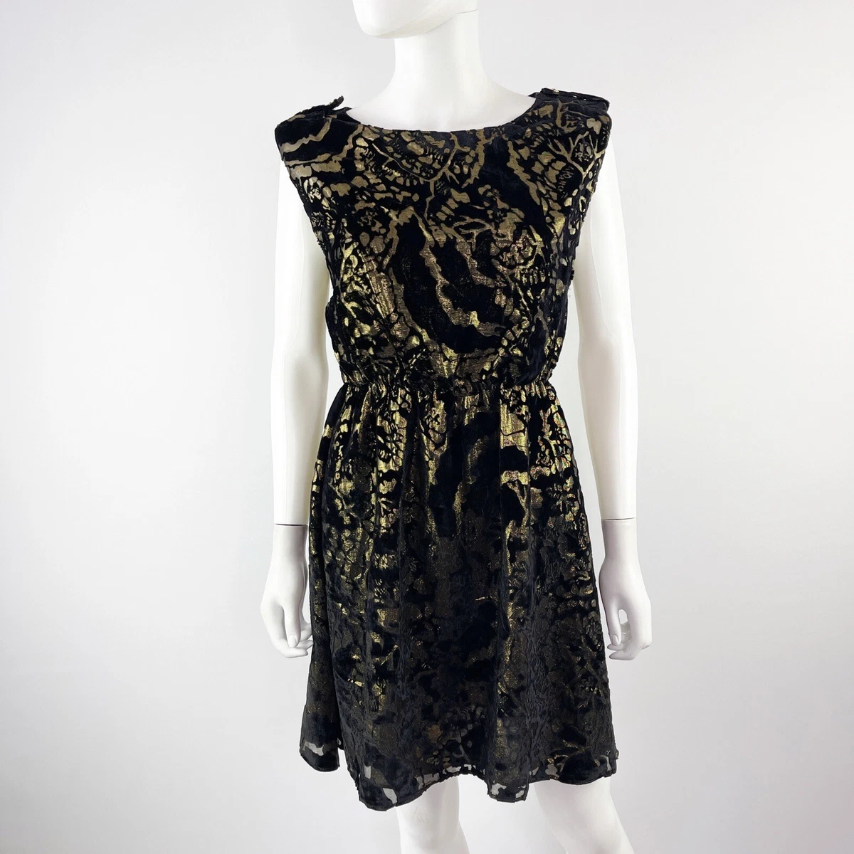 alice and olivia black and gold dress Alice + Olivia Sz 2 Small Lillyanne Dress Brocade Velvet Velour Black Gold  NWT