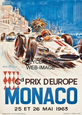 1963 MONACO GRAND PRIX AUTO RACING 11X15 POSTER FORMULA ONE INDY 500 CAR FRANCE