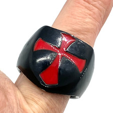 Chunky Ring SZ Z4 Black Knight Templar cross mens biker costume jewellery prop