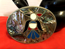 Vintage Thunderbird Belt Buckle SouthWestern MEXICO Silver Abalone