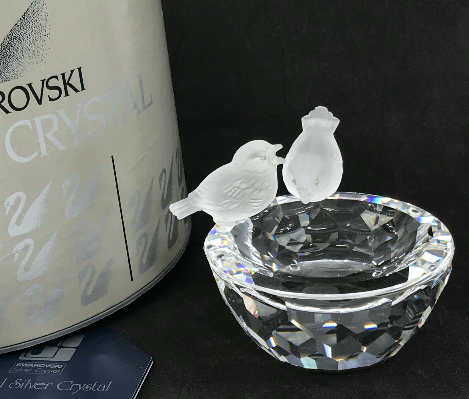 Swarovski Silver Crystal Bird Bath 3.5in Boxed 1980 Austria 7460 Retired Vtg