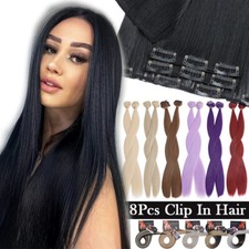 CLEARANCE 100 Natural As Human Hair Extensions 8Pcs Clip In Straight FULL HEAD