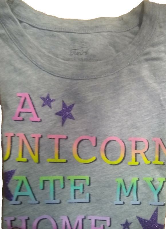 TWIRL GIRLS UNICORN T-SHIRT GRAY, SIZE M 10/12, PRE-OWNED