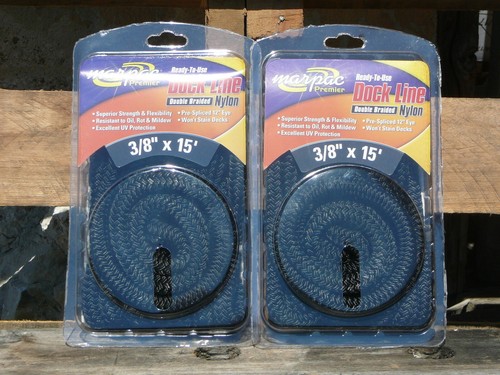 Double Braid Mooring Rope Amarine Made 35ft Double Braid Nylon Dock Line, 3/8 With 12 Eye Splice, 3300lb Strength (Blue) 35 Foot Dock Line With Eye Splice