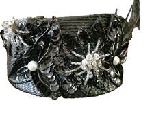 Jezebel Kentucky Derby Church Hat Black Rhinestones Sequins Pearls Feathers