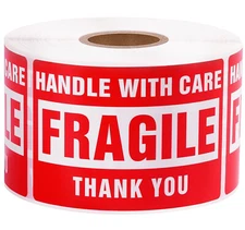 3"x2" Fragile Handle with Care Thank You Shipping Labels Stickers 500 Per Roll