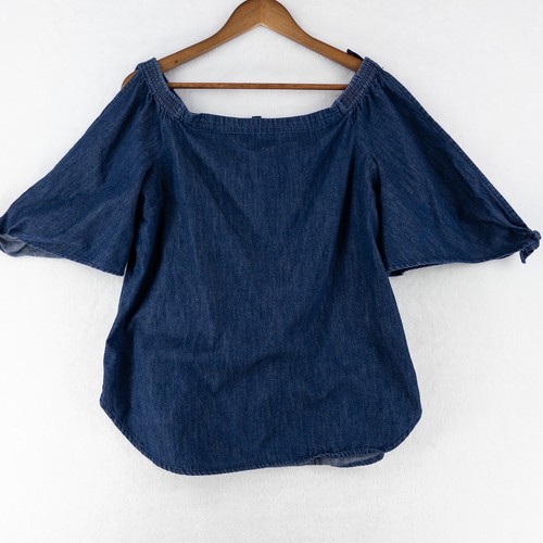 Top de mezclilla Ralph Lauren fuera del hombro para mujer grande azul manga 3/4 - Imagen 1 de 11