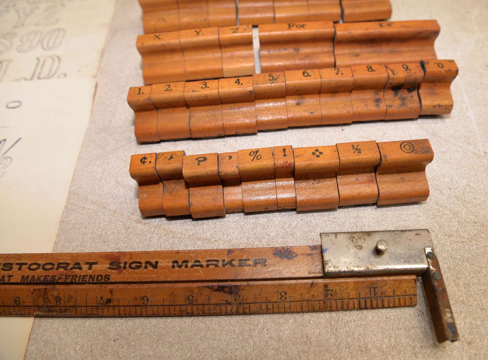 Antique hardware store wood rubber stamps sign making collectible tool lot