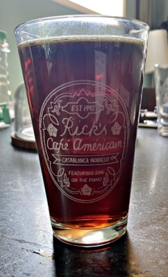 Rick's Cafe Americain Casablanca, Laser Engraved Pint Glass