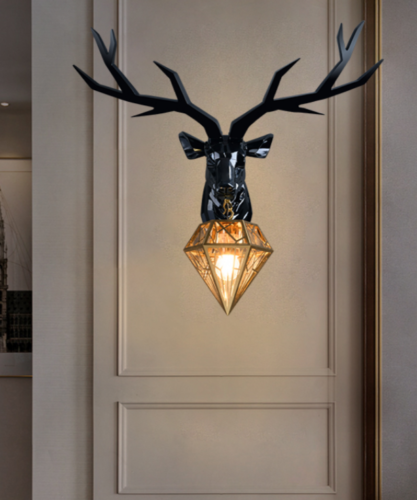 Nordic Winter Deer Antler Wall Lamp LED E27 Resin Lighting Diamond Sconce Decor - Picture 2 of 18