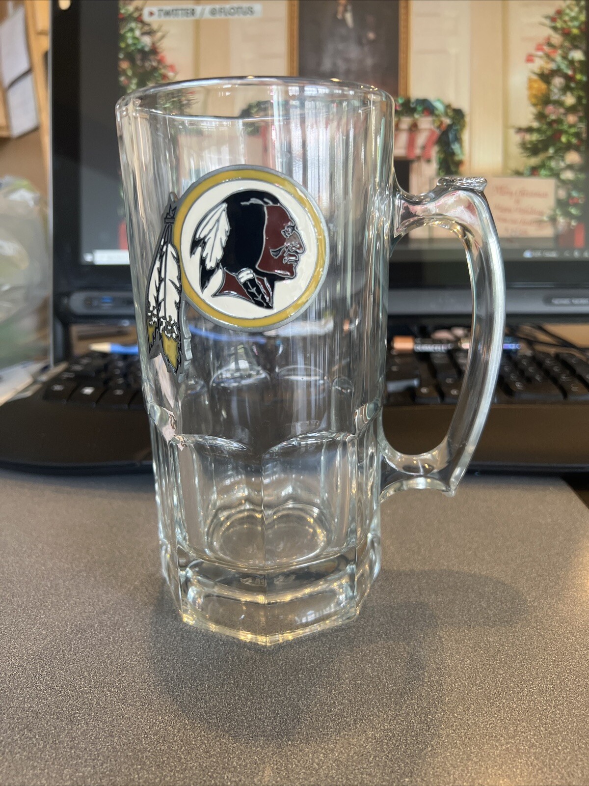 Washington Redskins Stein Glass Mug 7" tall 3" Diameter Glass Heavy NFL ...