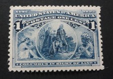 SCOTT #230 XF-SUPERB MINT NH  1893 BRIGHT BLUE COLUMBUS IN SIGHT OF LAND