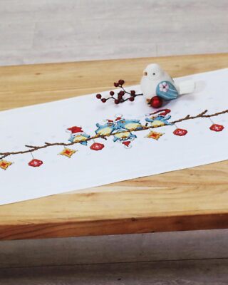 Stickpackung WEIHNACHTS - VÖGEL Kreuzstich vorgezeichnet Tischläufer 40x100 cm 