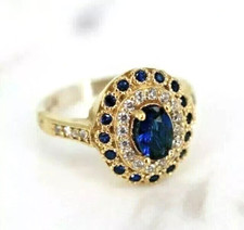 2Ct Oval Cut Lab-Created Blue Sapphire Engagement Ring 14K Yellow Gold Plated