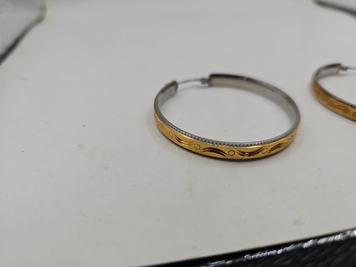 Silver/Gold Rim Hoop Earrings View 5