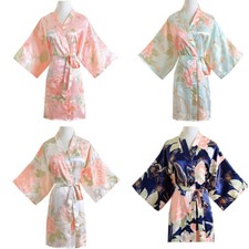 Women Satin Bathrobe Faux Silk Floral Japanese Kimono Pajamas Sleepwear Robe