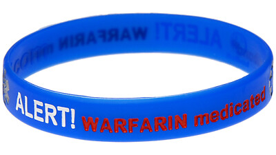Warfarin Medicated Blue Silicone Wristband Medical Alert ID
