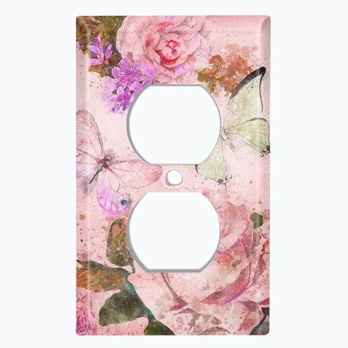 Metall Lichtschalter Abdeckung Wandplatte Schmetterling Blume weiß rose rosa ROS010 - Bild 9 von 14